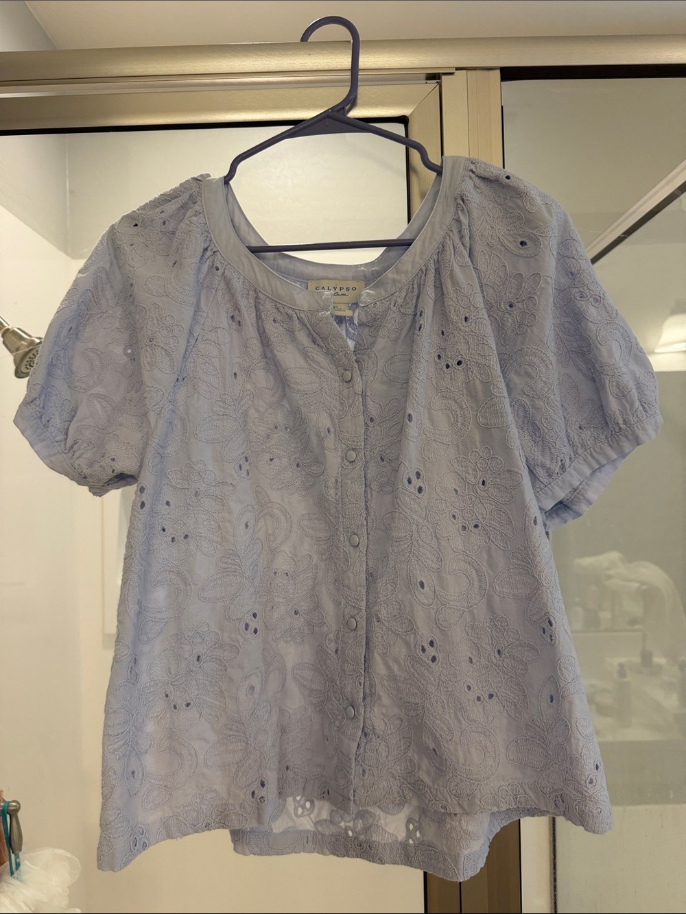 Calypso St. Barth Pale Blue Eyelet Button-Front Blouse